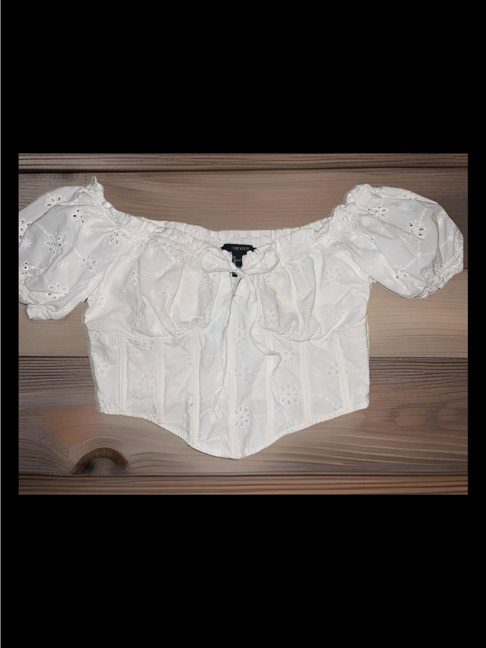 Forever 21 White Eyelet Embroidered Corset Crop Top Fairy Angel Romantic Y2K - Picture 2 of 8